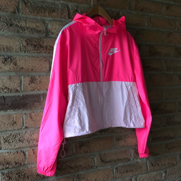 NIKE | Neon pink, light pink & white lightweight hooded oversized fall jacket - Picture 2 of 11
